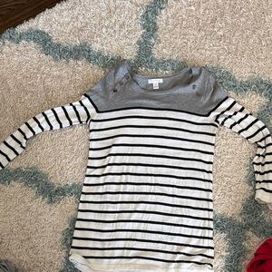 Motherhood Gray and White Striped Long Sleeve Tee